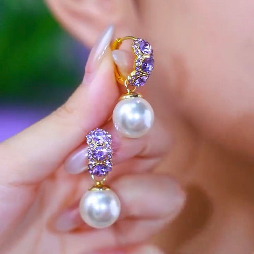 Exquisite High-End Purple Diamond Pearl Earrings Unique Ear Jewelry For Women
