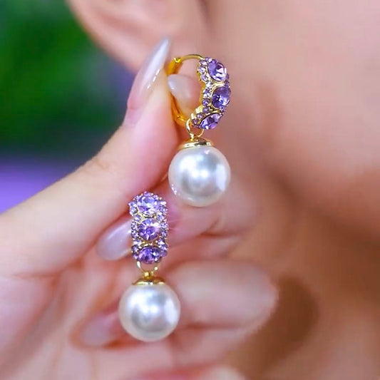 Exquisite High-End Purple Diamond Pearl Earrings Unique Ear Jewelry For Women