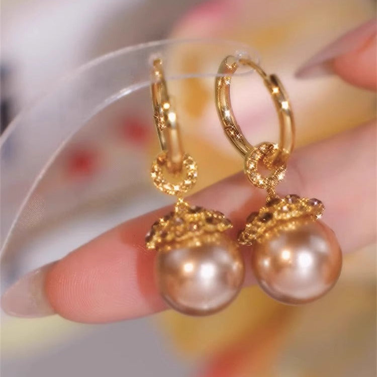 Boucles d'oreilles élégantes en perles de champagne pour femmes