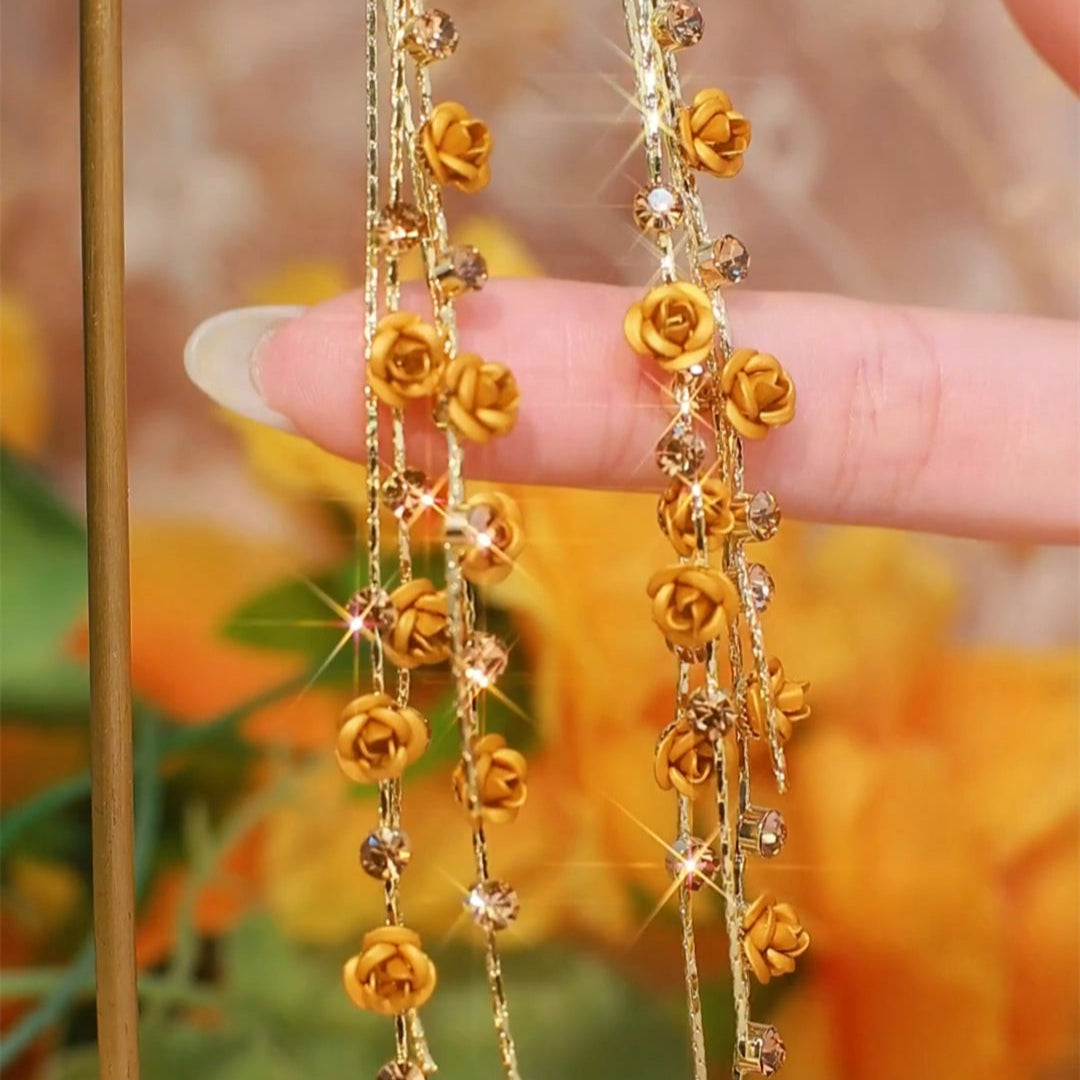 Long Brown Rose Tassel Earrings for Women