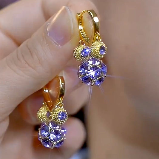 Fashionable Purple Diamond Ball All-Match Earrings