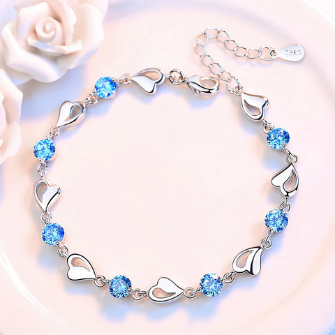 Bracelet cœur bleu pour femme, bijou en forme de cœur creux plaqué argent