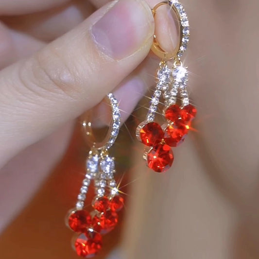 Red Diamond Zircon Earrings Long Elegant Earrings For Women