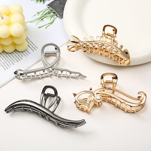 Pinces à cheveux en forme d'arête de poisson pour femmes, grandes pinces à cheveux en forme de requin, accessoires pour cheveux, pinces à cheveux en métal