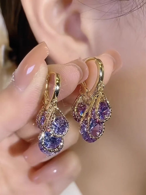 Exquisite Purple Crystal Earrings for Women Accessories
