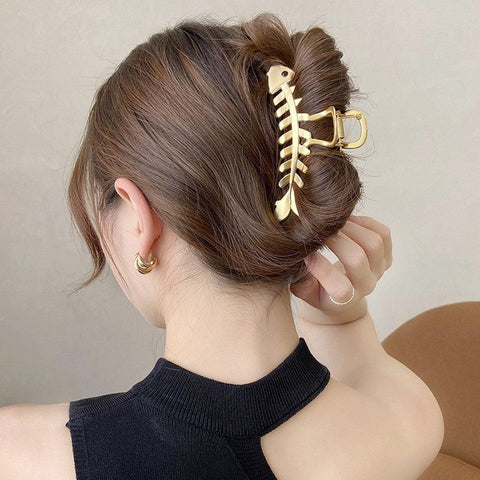 Pinces à cheveux en forme d'arête de poisson pour femmes, grandes pinces à cheveux en forme de requin, accessoires pour cheveux, pinces à cheveux en métal