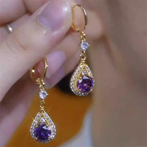 Purple Zircon Pendant Earrings Women's Accessories
