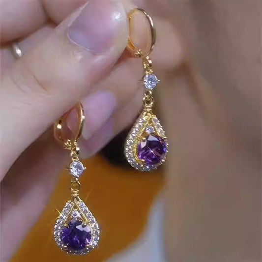 Purple Zircon Pendant Earrings Women's Accessories