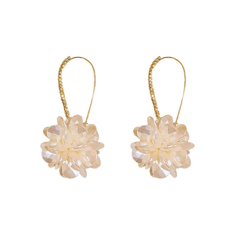 French Diamond Flower Pearl Earrings For Women