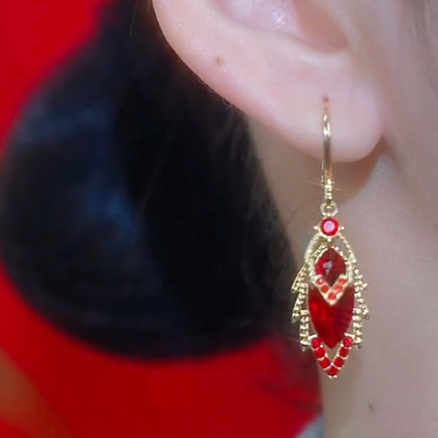 Exquisite Red Zircon Leaf Earrings With Diamonds
