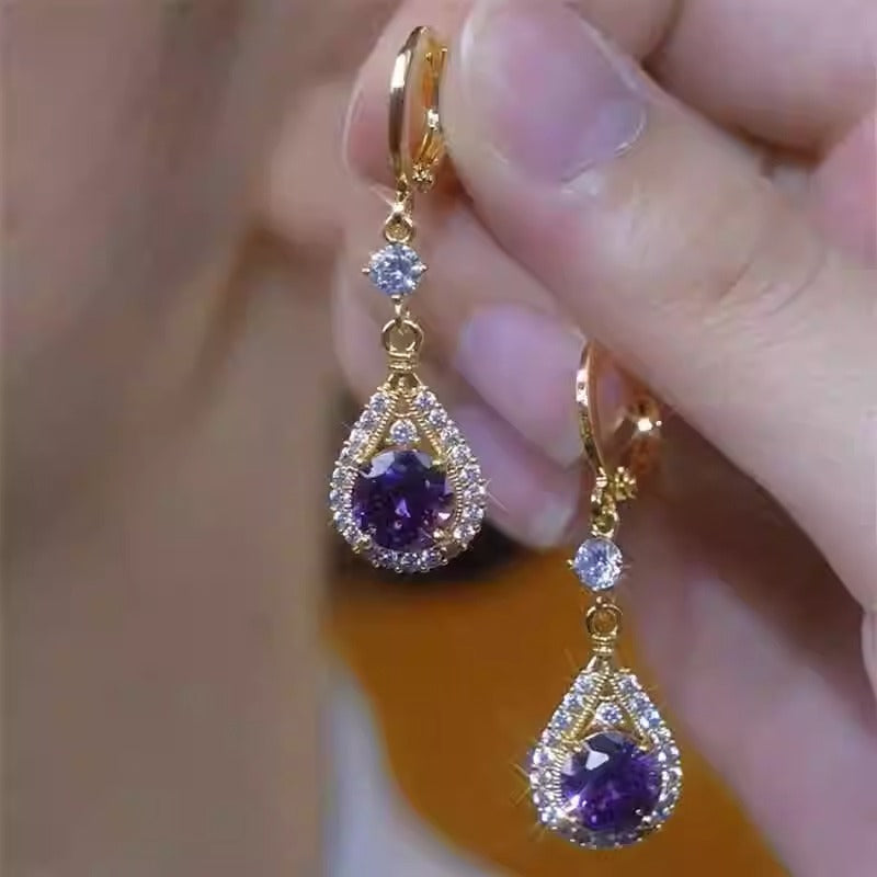 Purple Zircon Pendant Earrings Women's Accessories