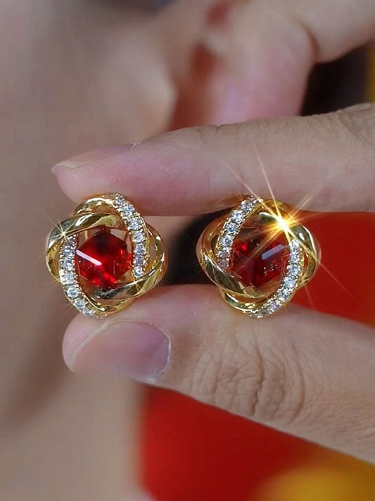 Wrapped Square Zircon Earrings With Super Sparkling Temperament And Popular Accessories
