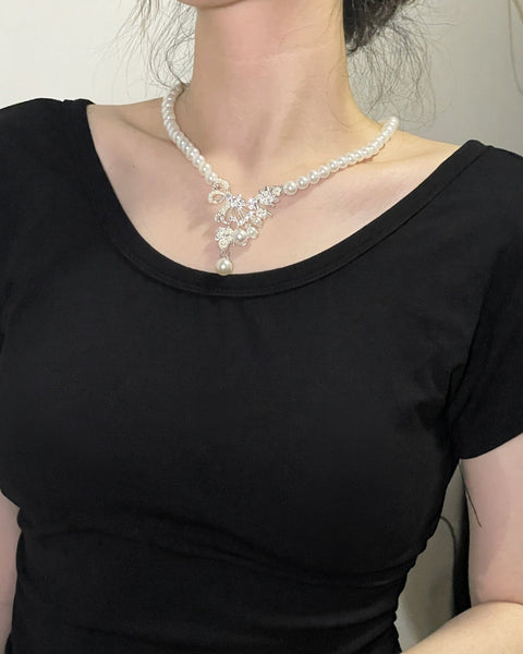Ensemble collier et boucles d'oreilles en alliage pour femme, style bohème, en forme de larme, avec perles et fleurs