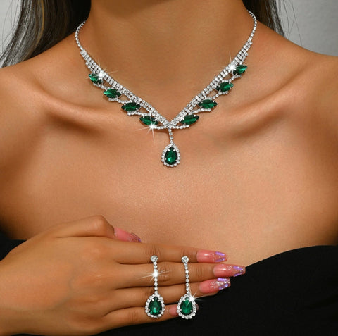 Coffret cadeau de bijoux de luxe pour femme, collier, boucles d'oreilles et diamants