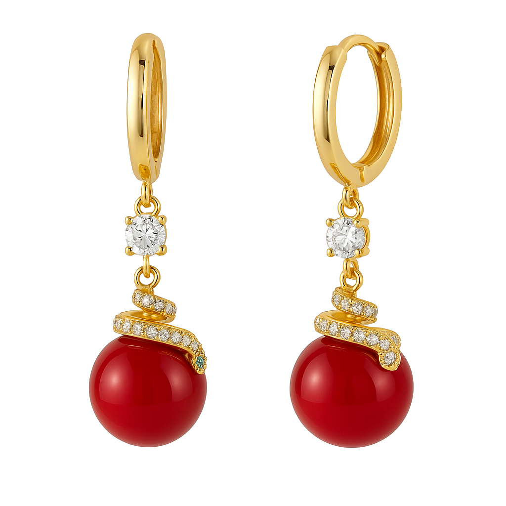 Boucles d'oreilles serpent  en perles rouges