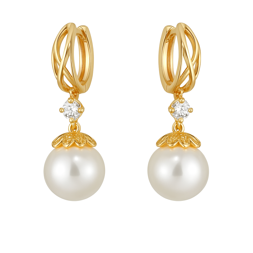 Boucles d'oreilles dorée en perle argenté