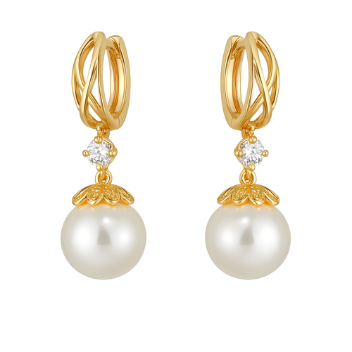 Boucles d'oreilles dorée en perle argenté
