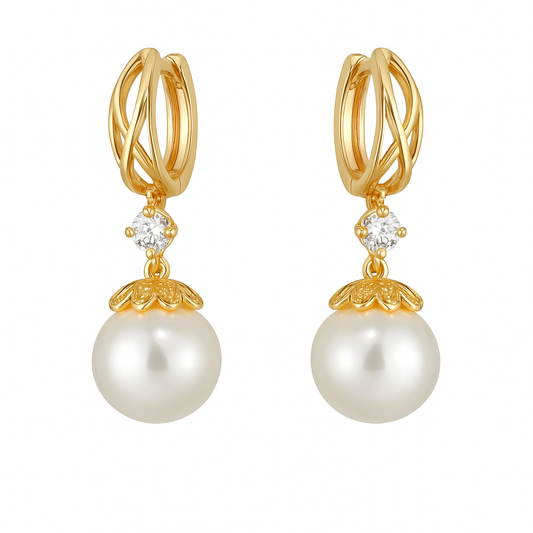 Boucles d'oreilles dorée en perle argenté