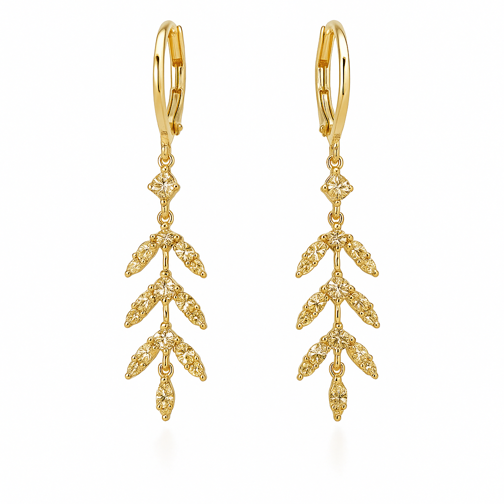 Boucles d'oreilles à pampilles en forme de feuille marron et diamant super brillant