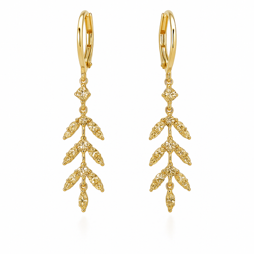 Boucles d'oreilles à pampilles en forme de feuille marron et diamant super brillant