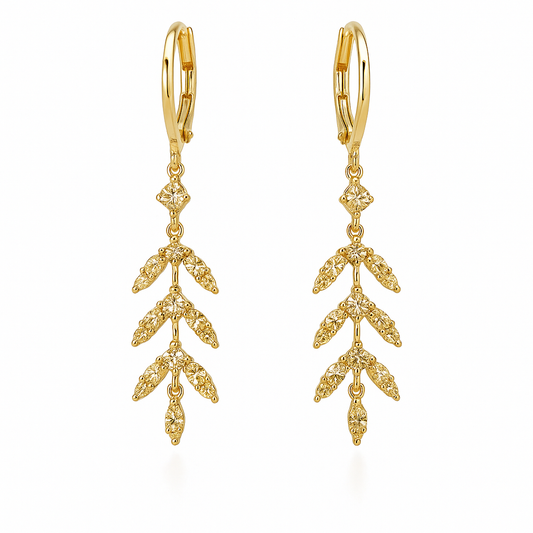 Boucles d'oreilles à pampilles en forme de feuille marron et diamant super brillant