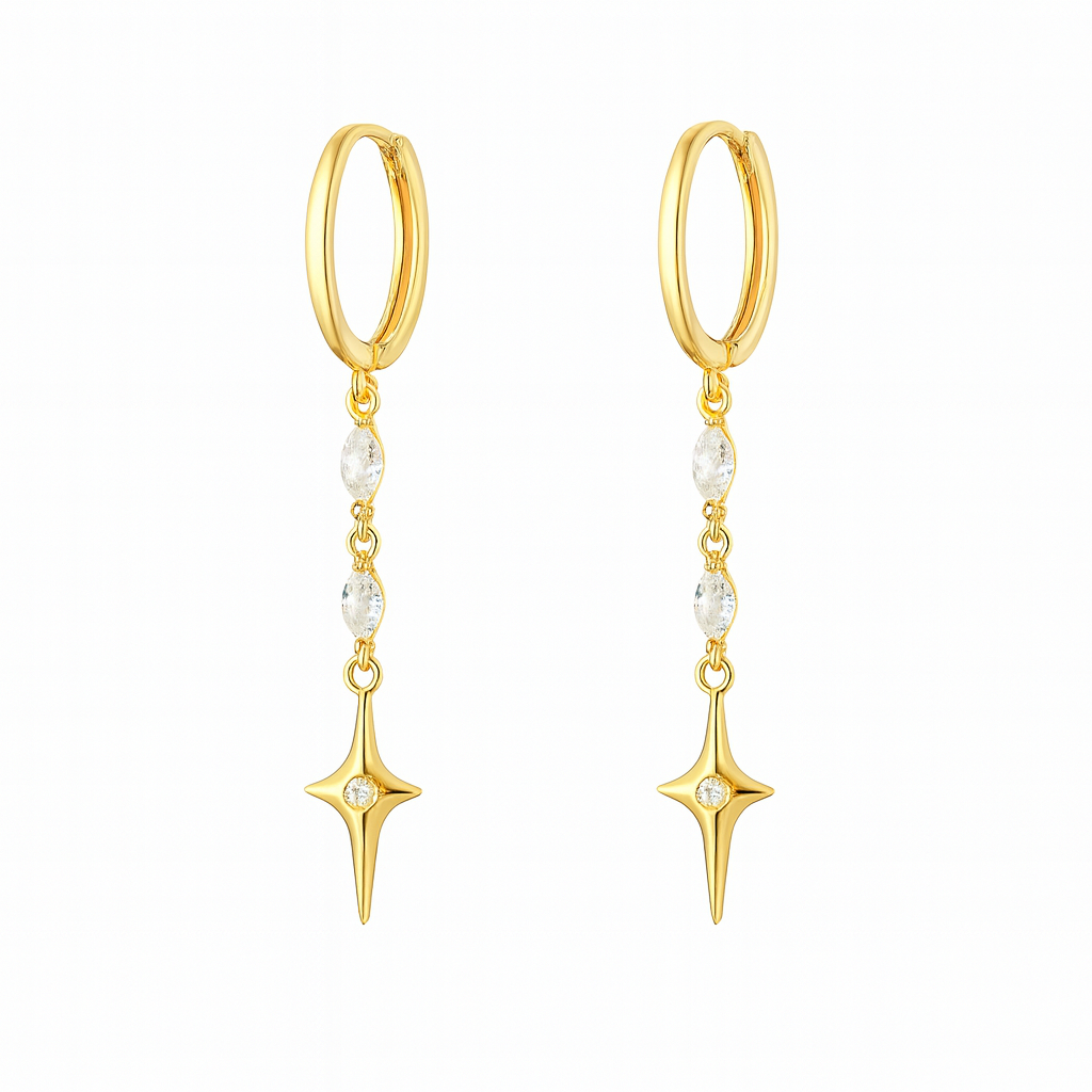 Boucles d'oreilles pendantes en forme d'étoile plaquées or