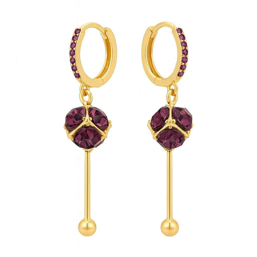 Boucles d'oreilles en cristal boule de diamant violet