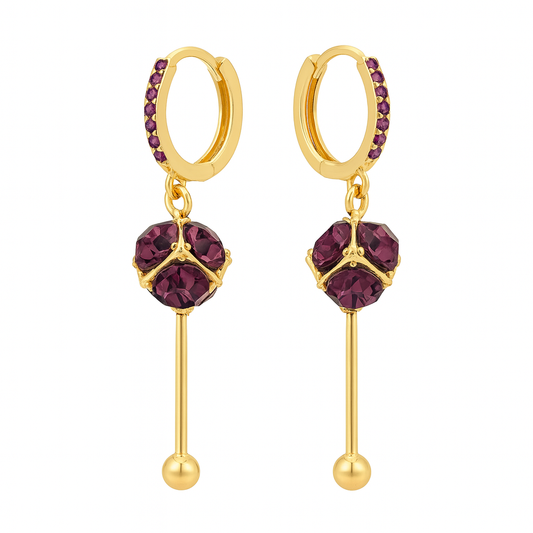 Boucles d'oreilles en cristal boule de diamant violet