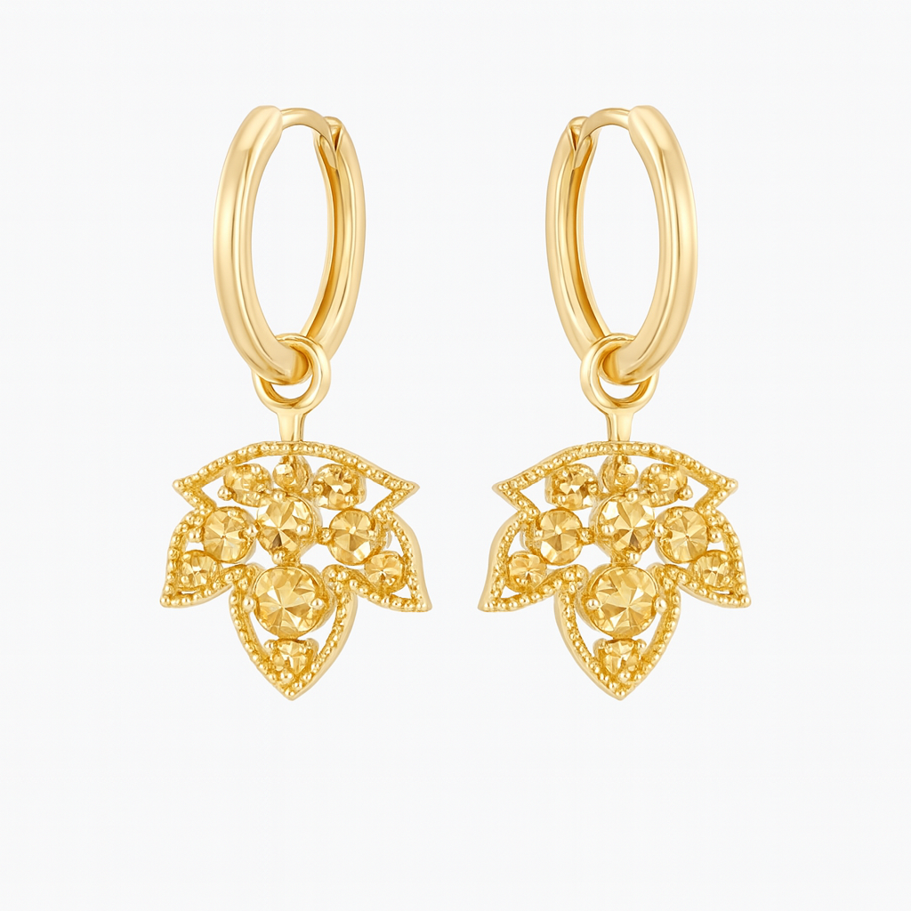 Boucles d'oreilles feuille d'érable en diamant brun