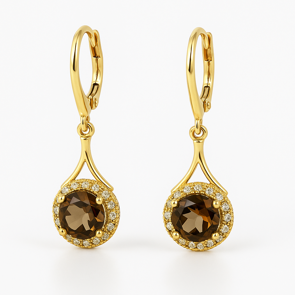 Boucles d'oreilles rondes élégantes pour femmes, ornées de micro-diamants bruns