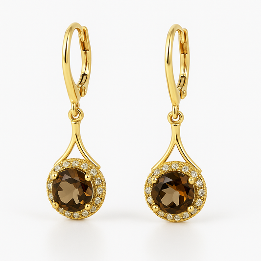 Boucles d'oreilles rondes élégantes pour femmes, ornées de micro-diamants bruns