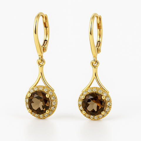 Boucles d'oreilles rondes élégantes pour femmes, ornées de micro-diamants bruns