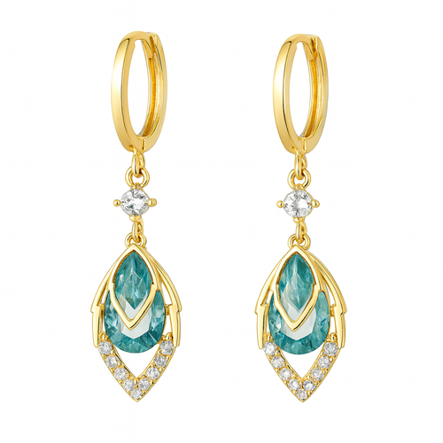 Boucles d'oreilles goutte en pierre précieuse bleue plaquées or