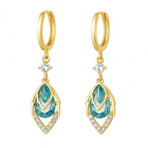 Boucles d'oreilles goutte en pierre précieuse bleue plaquées or