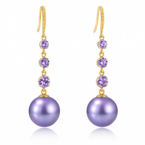 Boucles d'oreilles longues en perles violettes