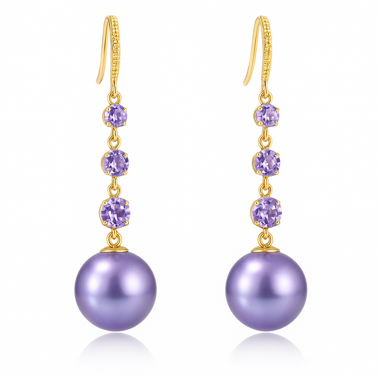 Boucles d'oreilles longues en perles violettes