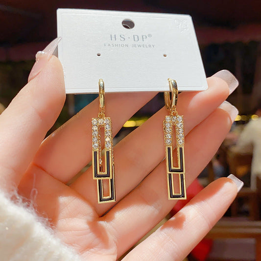 Brincos de gota de óleo com zircónia geométrica avançada, simples e elegantes