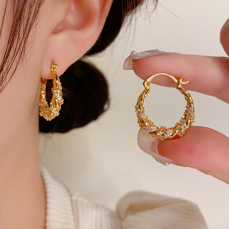 Fashionable And Versatile Zircon Twist Personalized Earrings