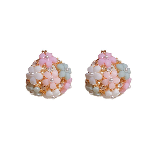 Brincos Cesto de Flores com Pérolas e Zircónias Frescas Design Feminino Brincos Versáteis