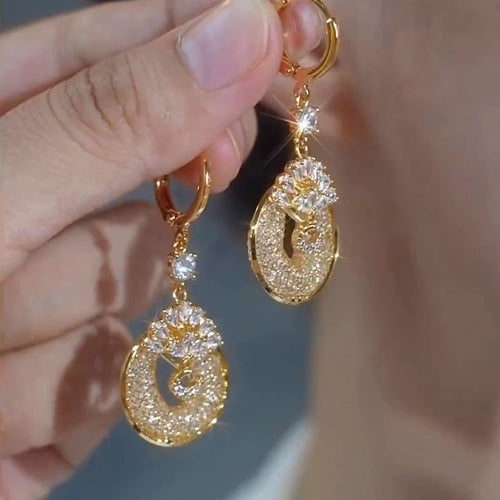 Stylish Golden Diamond Pendant Earrings For Women Accessories