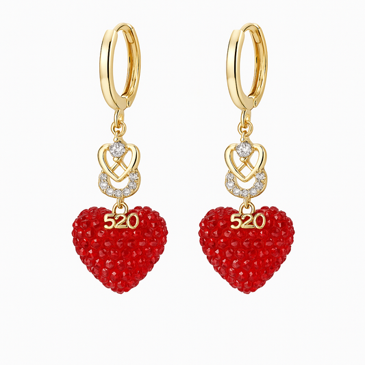 Boucles d'oreilles super scintillantes en forme de cœur en diamant rouge