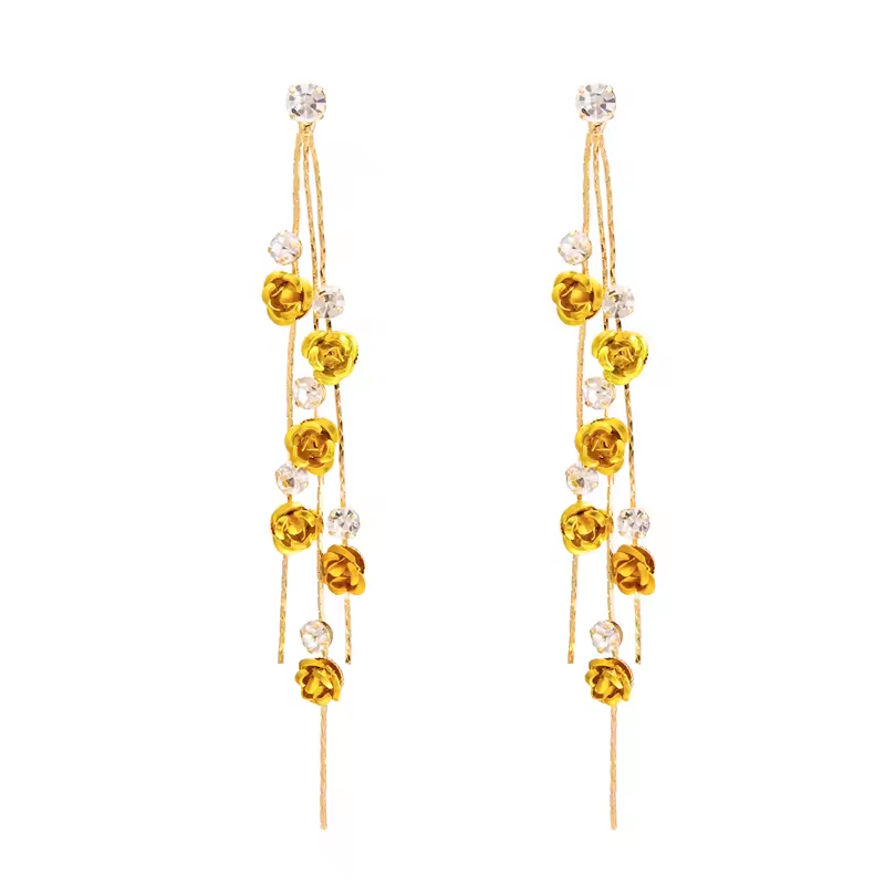 Boucles d'oreilles longues à pompons roses marron pour femmes