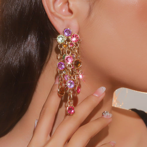 Fashion Bohemian Long Chain Diamond Tassel Earrings For Women