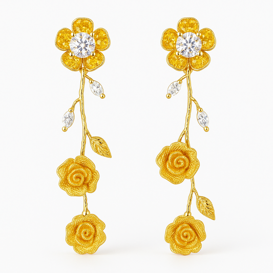 Boucles d'oreilles de fleur en or pailleté et en diamant🌻