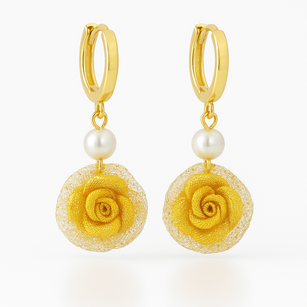 Boucles d'oreilles en forme de rose creuse dorée